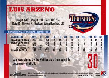 2009 Grandstand Clearwater Threshers #NNO Luis Arzeno Back