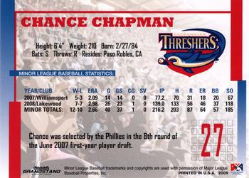 2009 Grandstand Clearwater Threshers #NNO Chance Chapman Back