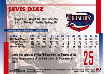 2009 Grandstand Clearwater Threshers #NNO Javis Diaz Back
