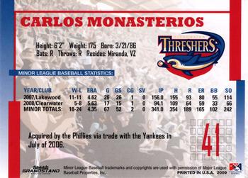 2009 Grandstand Clearwater Threshers #NNO Carlos Monasterios Back