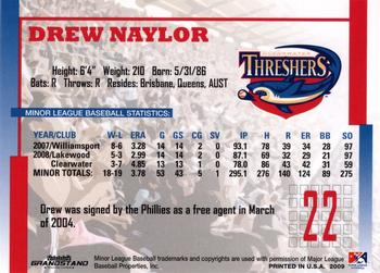 2009 Grandstand Clearwater Threshers #NNO Drew Naylor Back