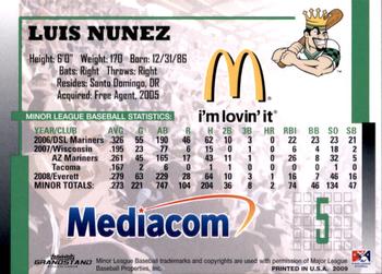 2009 Grandstand Clinton LumberKings #NNO Luis Nunez Back