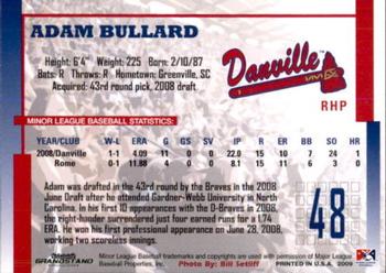 2009 Grandstand Danville Braves #NNO Adam Bullard Back