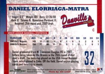 2009 Grandstand Danville Braves #NNO Daniel Elorriaga-Matra Back