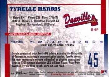 2009 Grandstand Danville Braves #NNO Ty'Relle Harris Back
