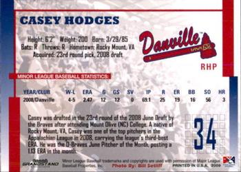 2009 Grandstand Danville Braves #NNO Casey Hodges Back