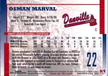 2009 Grandstand Danville Braves #NNO Osman Marval Back