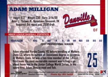 2009 Grandstand Danville Braves #NNO Adam Milligan Back