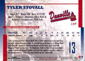 2009 Grandstand Danville Braves #NNO Tyler Stovall Back