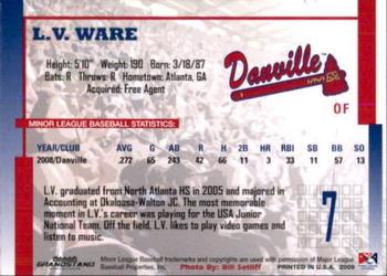 2009 Grandstand Danville Braves #NNO L.V. Ware Back