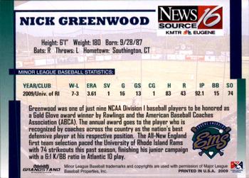 2009 Grandstand Eugene Emeralds #NNO Nick Greenwood Back