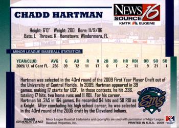 2009 Grandstand Eugene Emeralds #NNO Chadd Hartman Back