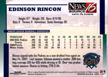 2009 Grandstand Eugene Emeralds #NNO Edinson Rincon Back