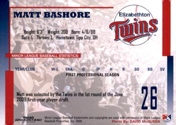 2009 Grandstand Elizabethton Twins #NNO Matt Bashore Back