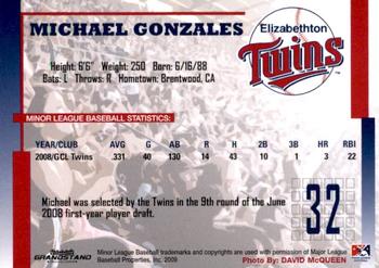 2009 Grandstand Elizabethton Twins #NNO Michael Gonzales Back