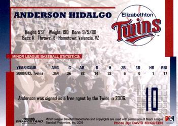 2009 Grandstand Elizabethton Twins #NNO Anderson Hidalgo Back