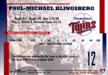 2009 Grandstand Elizabethton Twins #NNO Paul-Michael Klingsberg Back