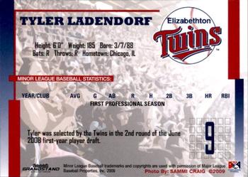 2009 Grandstand Elizabethton Twins #NNO Tyler Ladendorf Back