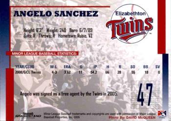 2009 Grandstand Elizabethton Twins #NNO Angelo Sanchez Back