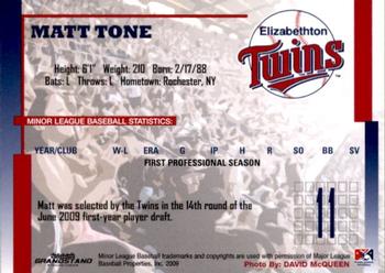 2009 Grandstand Elizabethton Twins #NNO Matt Tone Back