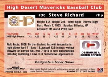 2009 Grandstand High Desert Mavericks #NNO Steve Richard Back