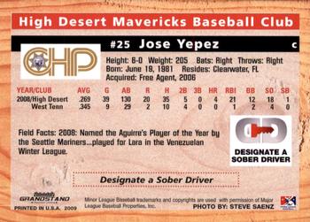 2009 Grandstand High Desert Mavericks #NNO Jose Yepez Back