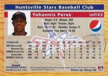 2009 Grandstand Huntsville Stars #NNO Yohannis Perez Back