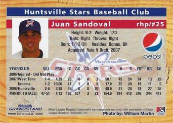 2009 Grandstand Huntsville Stars #NNO Juan Sandoval Back