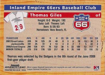 2009 Grandstand Inland Empire 66ers #NNO Thomas Giles Back