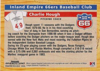 2009 Grandstand Inland Empire 66ers #NNO Charlie Hough Back