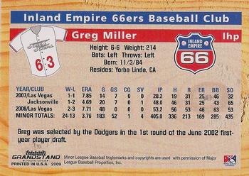 2009 Grandstand Inland Empire 66ers #NNO Greg Miller Back
