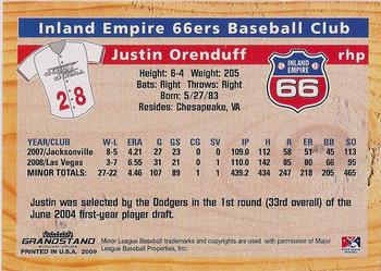 2009 Grandstand Inland Empire 66ers #NNO Justin Orenduff Back