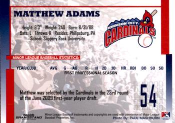 2009 Grandstand Johnson City Cardinals #NNO1 Matthew Adams Back