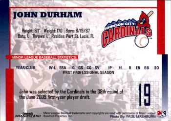 2009 Grandstand Johnson City Cardinals #NNO6 John Durham Back