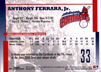 2009 Grandstand Johnson City Cardinals #NNO7 Anthony Ferrara  Back