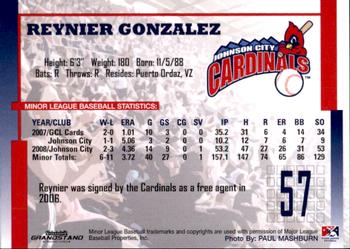 2009 Grandstand Johnson City Cardinals #NNO8 Reynier Gonzalez Back