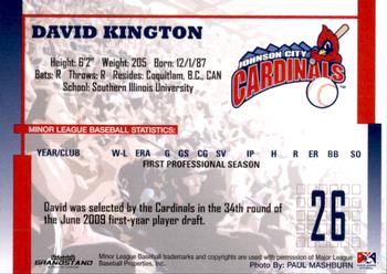 2009 Grandstand Johnson City Cardinals #NNO10 David Kington Back
