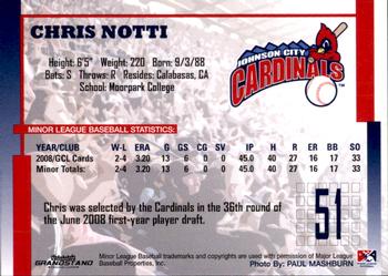 2009 Grandstand Johnson City Cardinals #NNO15 Chris Notti Back