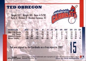 2009 Grandstand Johnson City Cardinals #NNO17 Ted Obregon Back
