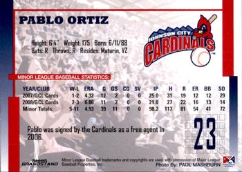 2009 Grandstand Johnson City Cardinals #NNO18 Pablo Ortiz Back