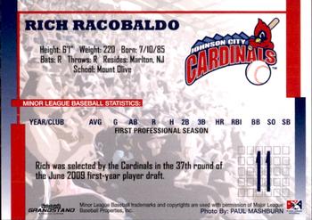 2009 Grandstand Johnson City Cardinals #NNO20 Rich Racobaldo Back