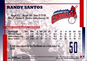 2009 Grandstand Johnson City Cardinals #NNO26 Randy Santos Back