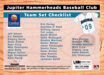 2009 Grandstand Jupiter Hammerheads #NNO Checklist Back