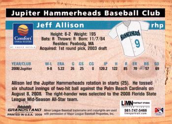 2009 Grandstand Jupiter Hammerheads #NNO Jeff Allison Back