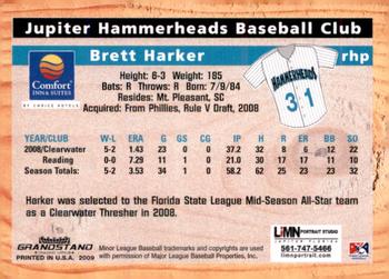 2009 Grandstand Jupiter Hammerheads #NNO Brett Harker Back