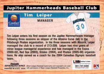 2009 Grandstand Jupiter Hammerheads #NNO Tim Leiper Back