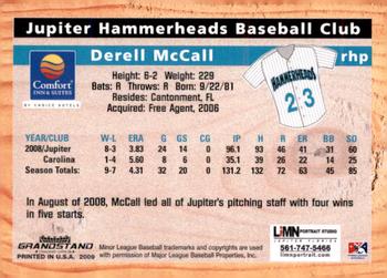 2009 Grandstand Jupiter Hammerheads #NNO Derell McCall Back