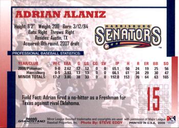 2009 Grandstand Harrisburg Senators #NNO Adrian Alaniz Back