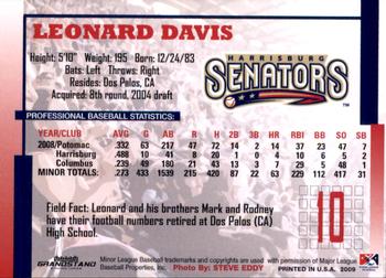 2009 Grandstand Harrisburg Senators #NNO Leonard Davis Back