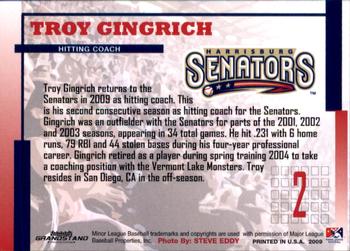 2009 Grandstand Harrisburg Senators #NNO Troy Gingrich Back